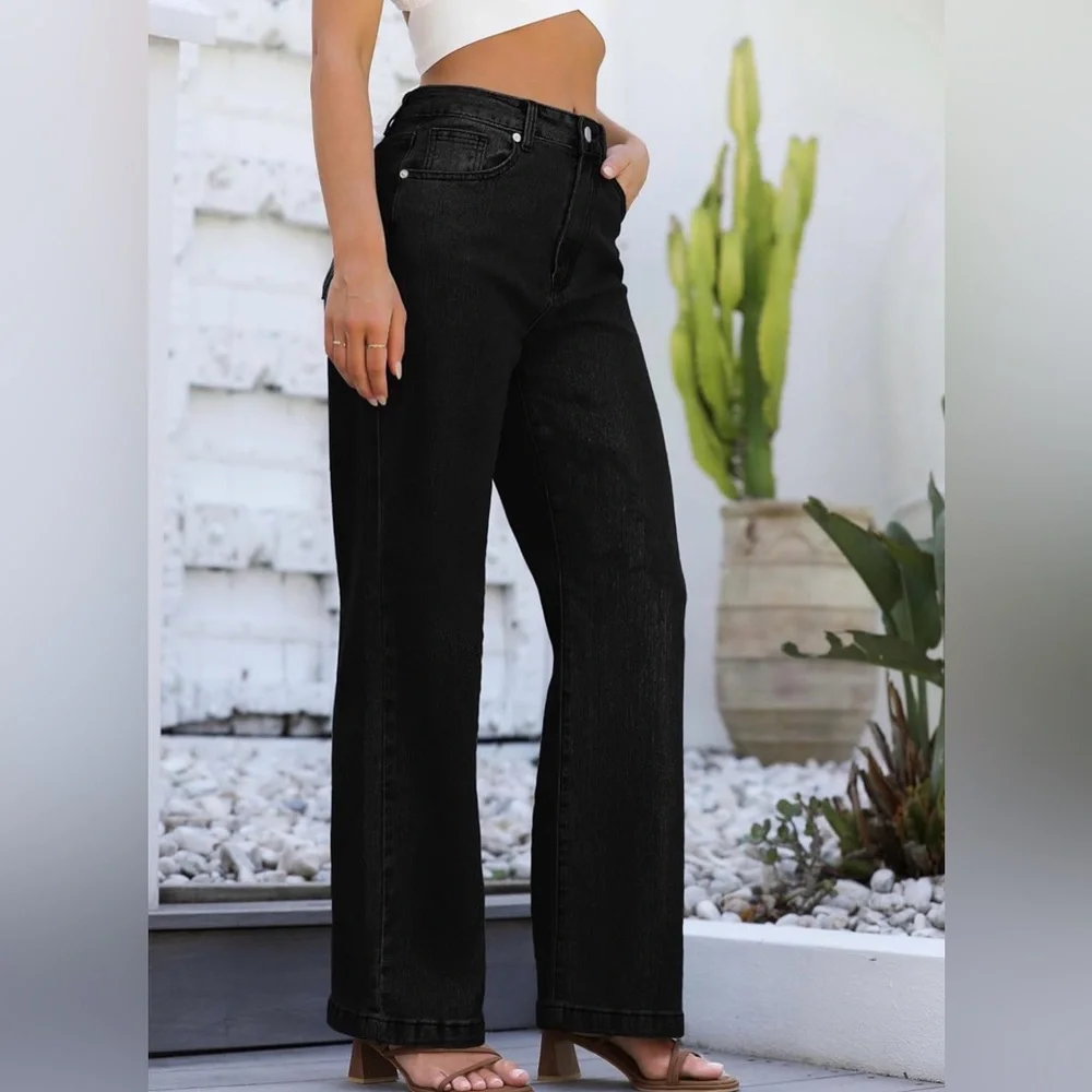 ETTELO Jeans High Waisted Straight Leg Loose Stretchy. Size:2 - Picture 2 of 16